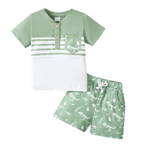 UUAISSO - UUAISSO Vêtements Bébé Garçon à Manches Courtes Hauts à Rayures Dinosaures Ensemble de Shorts à Imprimé ours Tenues D'été pour Bébé Garçon Vert clair 3–4 ans