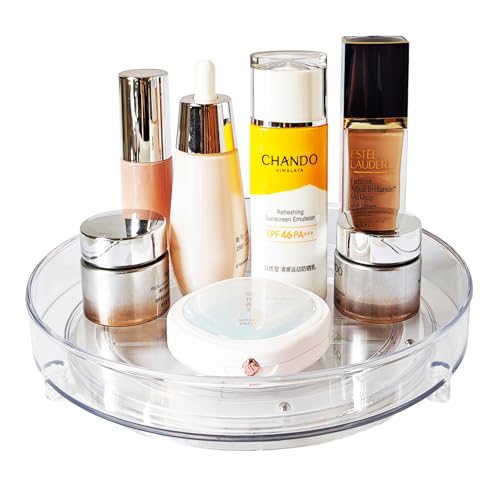 Lazy Susan Turntable Organizer, 9.25 inch Clear, 360° Rotating Storage for Makeup, Skincare, Kitchen, Pantry, Fridge, 2-Tier Space Saver (Clear, 9.25inch 1 Tier)
