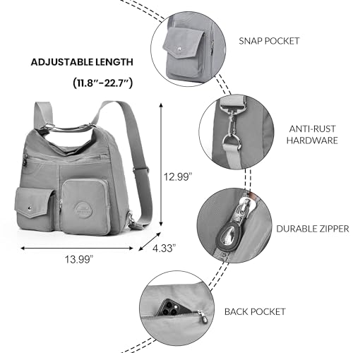 Image of Hobo Purse for Women, Nylon Crossbody Shoulder Handbag Convertible Backpack | Waterproof fabric, built-in anti-theft RFID pocket, multipurpose daily casual handbag