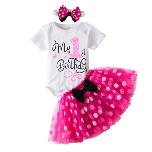 TTYAOVO Baby Girl 1st Birthday Outfits Sets Polka Dot Dress Romper+Tutu Skirt+Headband