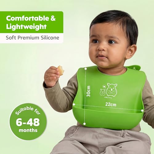 Image of A Baby Cherry - Baby Bibs | Bib for Baby | Comfortable Soft, Durable, Easy Wipe, Waterproof, Adjustable Neckline Buttons | Silicone Bib for Feeding Infants and Toddlers (6M to 5Y) Set of 1
