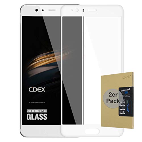 doupi 2X FullCover Protector de Pantalla Compatible con Huawei P10, Cobertura Completa 3D 9H HD Duro Vidrio Templado, 2 Piezas, Blanco