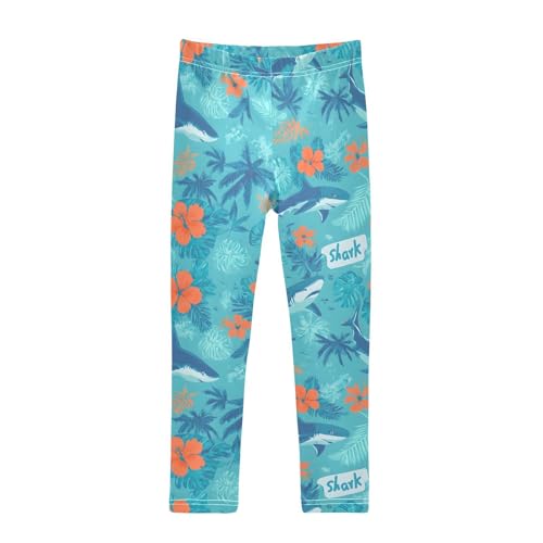 Blue Shark Flower Girls Leggings Soft Stretch Workout Yoga Dance Pants for Kids Casual Tights