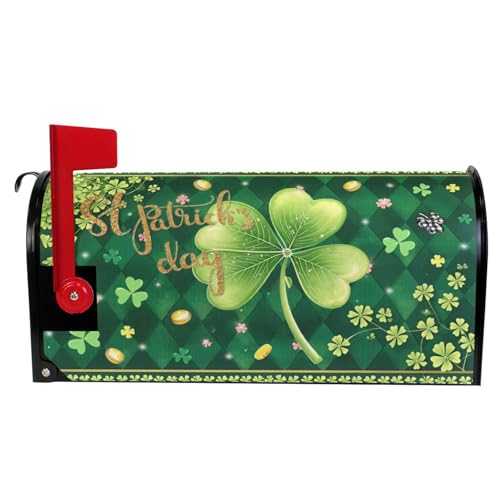 Image of Wamika Happy St Patrick Day Magnetic Mailbox Covers Green Shamrock Clove Golden Coin Mailbox Cover Over Size Full Magnet Garden Yard Porch Mail Boxes Cover Holiday Decorations 25 inch L x 21 inch W