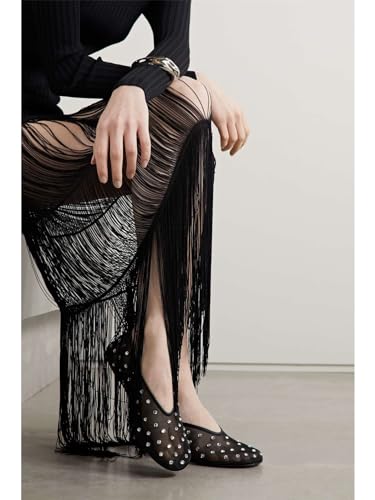 MICIFA Mesh Ballet Flats for Women Crystal Rhinestone Flat Shoes Round Toe Sparkly Ballerina Shoes Low Heel Glitter Casual Wedding Dress Mary Jane Flats Black3