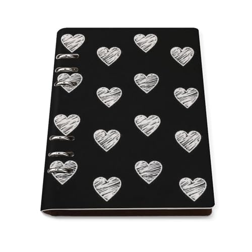 A5 ノート リフィル対応 ハート柄 PUレザー 手帳型 ビジネスノート 6穴 バインダー 書きやすい リングノート 多機能 メモ帳 学生 社会人 仕事用 おしゃれ