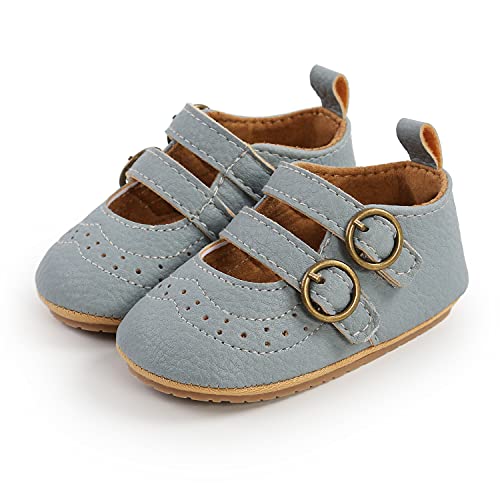 Rvrovic Baby Girls Shoes Soft Sole Mary Jane Flats Princess Dresses Shoes Anti-Slip Pu Lightweight Cute Prewalker(6-12 Months Infant,G-Denim Blue) #TOP3