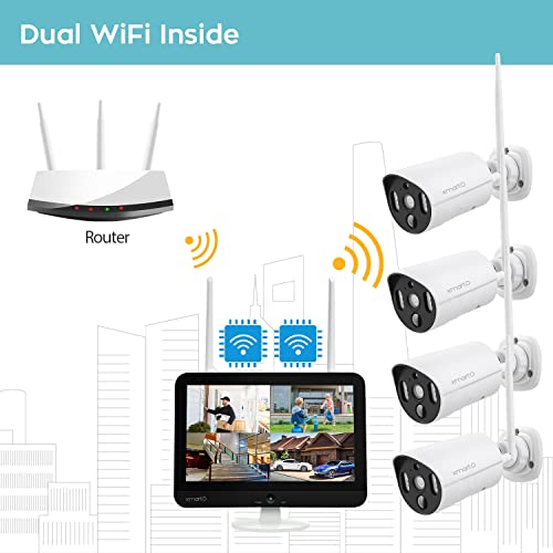 Xmarto Solar Powered Wire-Free 4Mp Home Solar Security Camera Wireless System With Screen(All-Weather Solar Charge, Ai Motion Detection,Spot Light And Siren,Sd & Cloud Storage #TOP2