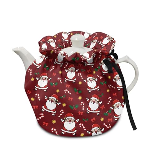 FKELYI Santa Claus Xmas Sugar Print Tea Cosy for Teapot,Kitchen Tea Pot Dust Cover Breakfast Pot Protector Christmas Tea Cozies with Insulation Pad