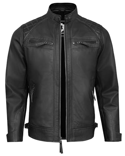 Men's Leather Jacket - Real Lambskin Cafe Racer Style Quilted Leather Jackets For Men