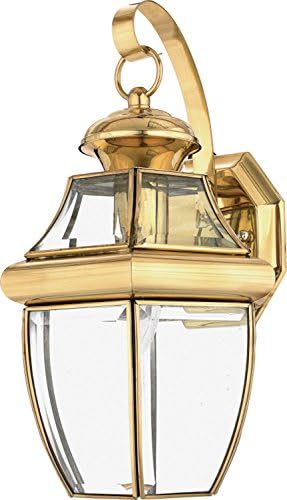 Quoizel Newbury 14" Outdoor Wall Lantern, Polished Brass with Clear Beveled Glass, French Country Style, ETL Wet Location