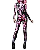 Onsoyours Combinaison Noire pour Adulte Motif Squelette Imprimé Roses Costume d'halloween Costume d'os Doux Costume Cosplay Combinaison pour Les Femmes Fille B Noir M