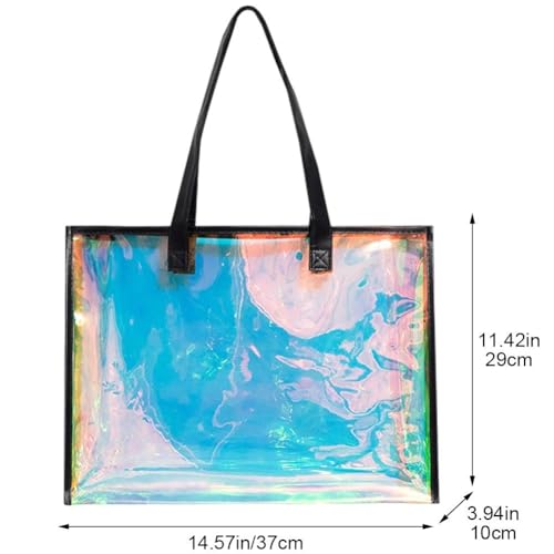 Large Holographic Tote Bags with Handles Iridescent Beach Bags Waterproof Handbag Clear Beach Tote Bag for Work Stadium Travel4