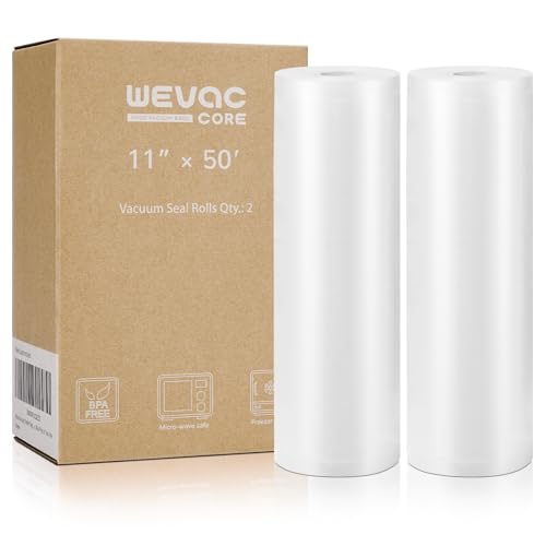 Wevac Vacuum Sealer Bags 11x50 Rolls 2 pack for Food Saver, Seal a Meal, Weston. Commercial Grade, BPA Free, Heavy Duty, Great for vac storage, Meal Prep or Sous Vide
