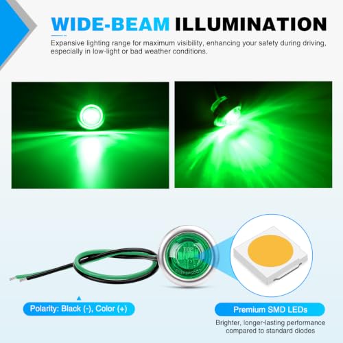 Image of Nilight 3 /4 inch Round Marker Lights 10PCS Green Side Bullet Clearance Light