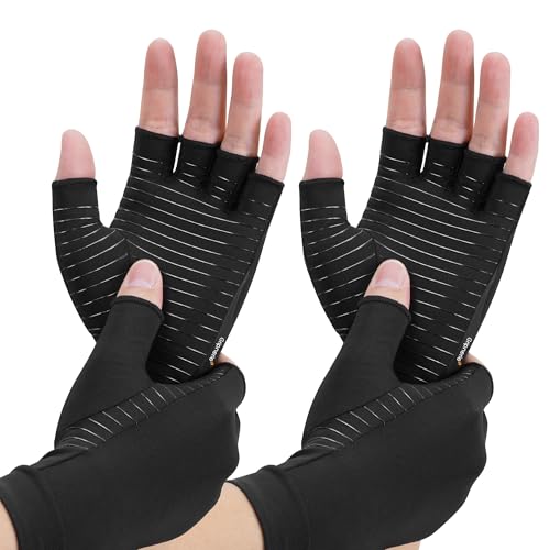 Gripnerie Copper Compression Gloves for Arthritis - Open Finger Set of 2 Pairs (4 Gloves) - For Men & Women Hand Support for Typing & Daily Wear Helps Ease Stiffness & Swelling