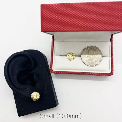 Unisex 14k Solid Gold Plated Brass Nugget Cookie Round Circle Stud Fashion Earrings Earrings 10mm/12mm/14mm For Men, Women3