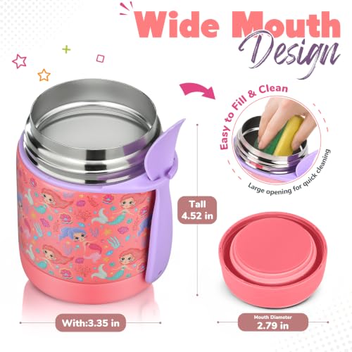 Image of 10oz Soup Thermo for Hot Food Kids,Lunch Thermo Kids Food Jar with Spoon Hot Insulated Food Containers,Leak Proof Stainless Steel Wide Mouth Lunch Thermo Jar for School(Pink-Mermaid)