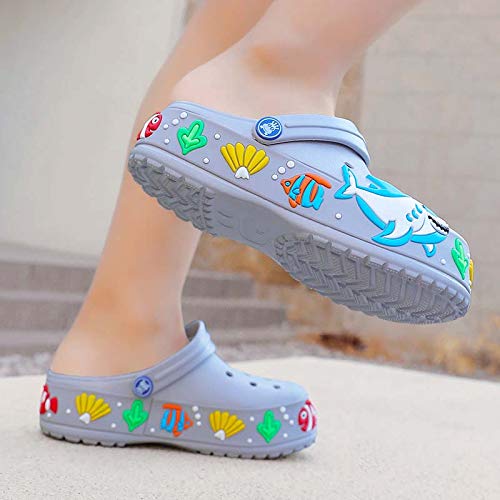 Kids Girls Boys Garden Clogs Water Shoes Cartoon Comfort Summer Funny Shark Aquarium Animal Designed Charm Lightweight Pool Beach Slip On Sandals Shower Slides Non-Slip Walking Slippers Grey 31 #TOP5