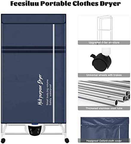 Feesiluu Electric Clothes Dryer, 2-Tier Folding Clothes Horse Rack 1500W Portable Large Powerful Laundry Drying Rack Quick Dry Indoor Anion Heater with Remote Control Energy Saving