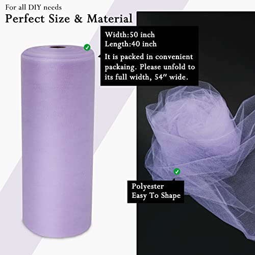 Image of Lavender Tulle Fabric Rolls 54 Inch by 40 Yards Tulle Bolt Spool for Wedding Decorations DIY Tutu Baby Shower Table Skirt Ceiling Decor Birthday Party Craft Supplies