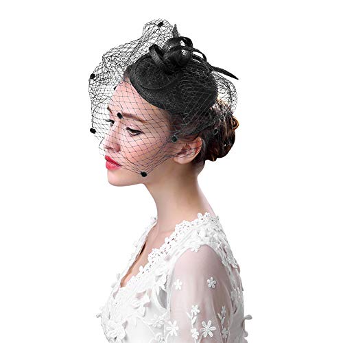 HKSCKJ Chapeau de Mariée avec Voilette Fleur Chapeau Mariage Elégant Accessoire de Mariage avec Pince à Cheveux Accessoires Cheveux pour Cocktail Tea Bonnet de Fête Cérémonie Bal Soirée Femmes