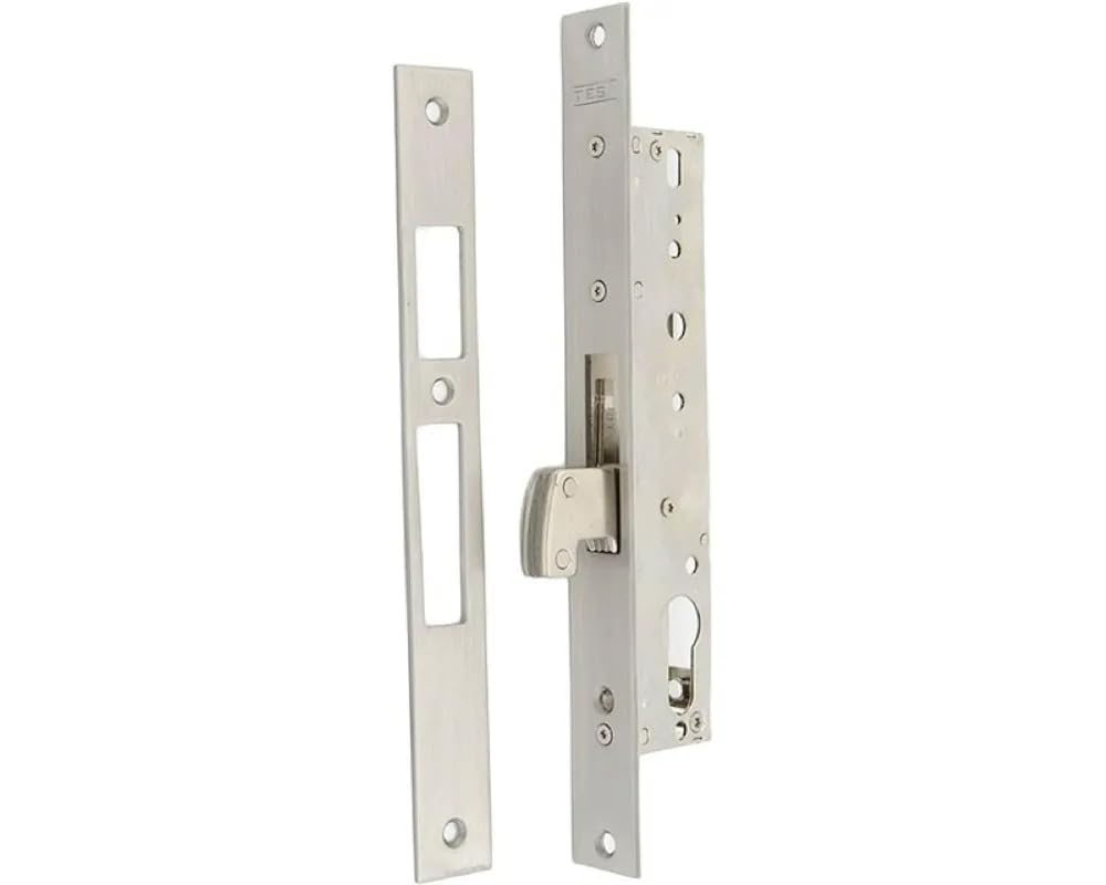 TESA 4241203AI cerradura monopunto de palanca basculante 2241, entrada 20 mm, acero inoxidable, sin cilindro, compatible con cilindro de leva corta, incluye cerradero y escudo E210
