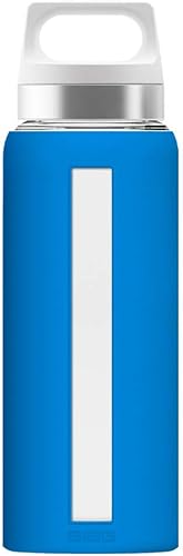 Sigg - Botella de agua de vidrio - Dream Electric Blue - Cubierta de silicona suave - A prueba de fugas - Apta para lavavajillas - Sin BPA - Vidrio