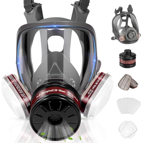 GQFOWE Full Face Gas Mask - Reusable Respirator Masks Survival Nuclear and Chemical with Activated...