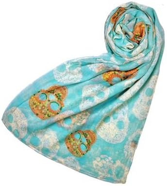 Skulls Print Scarf - Lightweight Fabric (Blue)