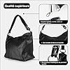 1990s Sac à bandoulière pour femme en cuir véritable, sac à bandoulière moyen en cuir, hobo avec bandoulière extensible., Noir #4