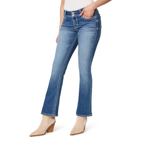 Image of WallFlower Bling Back Pocket Bootcut Jeans for Women, Luscious Curvy Fit, Embellished Mid-Rise Insta Stretch Denim