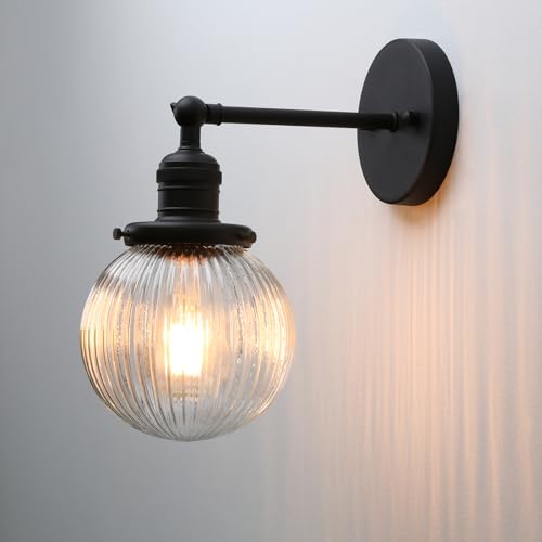 Image of Pathson Modern Hardwired Wall Sconce Lamp with Striped Glass, Rustic Wall Vanity Lighting Decor for Bathroom Living Room Bedroom