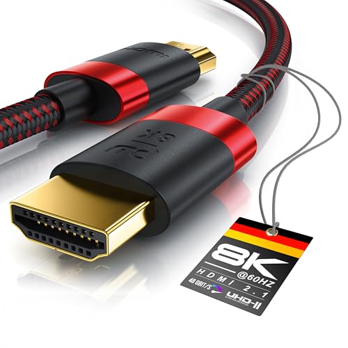 CSL - 8k / 4k HDMI Kabel 2.1/2.0-2m - 8K @ 60Hz / 120Hz - 4K @ 240Hz - 48 Gbit/s - 3D - Ultra High Speed mit Ethernet - TV Blu-ray PS5 Xbox Series X Switch - schwarz - 2 Meter