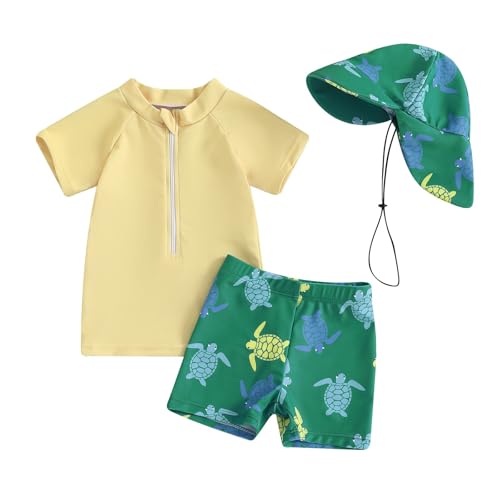 SGMWVB Baby and Toddler Boys' 3-Piece Swimsuit Set Bathing Suit with Hat (US, Age, 6 Months, 12 Months, Yellow)