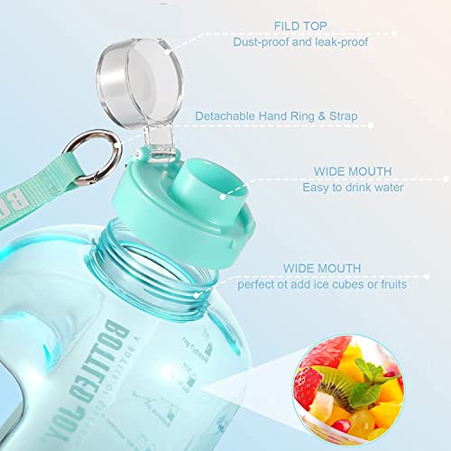 Image of 2.5 Liter Motivational Sports Gym Bottle Daily Water Intake With Time Markings Bpa-Free. Leak Proof For Adults For Gym, Travel And Office (Green+Purple) - Plastic