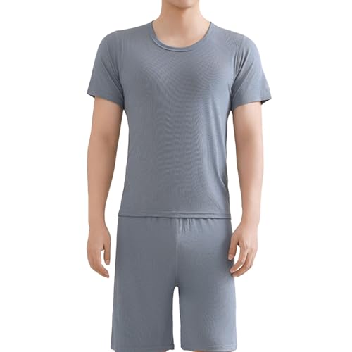 Mens Pajama Short Sets Outfits Soft Solid Color T Shirts and Shorts 2 Piece Lightweight Summer Lounge Sleepwear Set Plus Size3