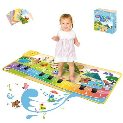 FOKI Toddler Toys Floor Piano Mat with 61 Animal Music Sounds, Baby Kid Sensory Educational Dancing Musical Keyboard Carpet Toy, Record Playback, for 1 to 5 Years Old Boy and Girl