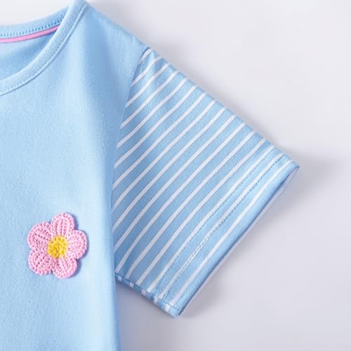 Image of Girls Cotton Long Sleeve Casual Cartoon Appliques Striped Jersey Dresses