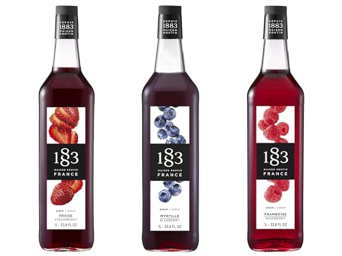Image of 1883 Strawberry, Blueberry, Raspberry Syrups (Berry Lovers) for Drinks - 1 Liter Glass Bottles (Pack of 3)