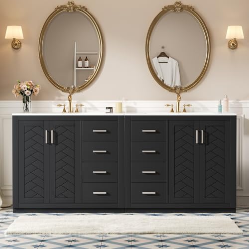 THINK 30 72 Inch Black Bathroom Vanity with Double Sink,Herringbone