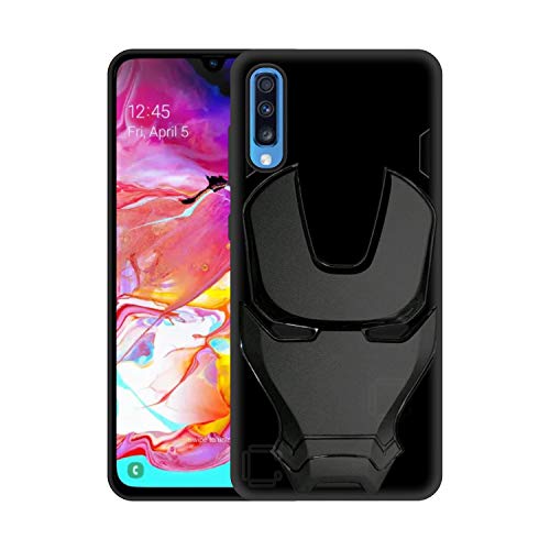 Image of COVERLY Official 3D Touch Feel Trending Real Hero Avenger Logo Mask Soft Rugged Grip Iron Man Super Power Cartoon Movie Silicone Matte Strong Back Cover for Samsung Galaxy A70 (2019) - Black