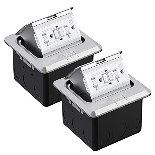 WEBANG Pop Up Floor Outlet Covers Box with 20 Amp Stainless Steel GFCI Tamper Resistant Receptacle Outlet (Silver) 2PACK