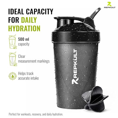 Image of Protein Shaker Bottle for Gym, Leak Proof BPA Free Gym Shaker 500ml with Mixing Ball | Shaker for Protein Shake, Pre Workout & Water | Sipper Gym Bottle for Men & Women