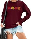 ALLTB Fall Sweatshirts for Women Embroidered Tops: Maple Leaf Crewneck Sweatshirt Casual Long Sleeve Pullover