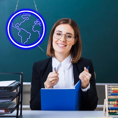 Image of Earth Neon Sign for Classroom Decor,Led Earth Neon Lights for Classroom Wall with Dimmable Switch for Children's Room,Perfect Space Gift for Kids, Earth & Science Day Decorations Gifts