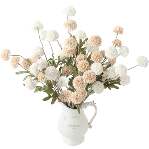 Floroom 9pcs Beige Ivory Mix Faux Silk Mums Artificial Flowers, Bulk Fake Small Mini Chrysanthemums with Stems for DIY Wedding Centerpieces Floral Arrangements Vase Fillers Home Decorations