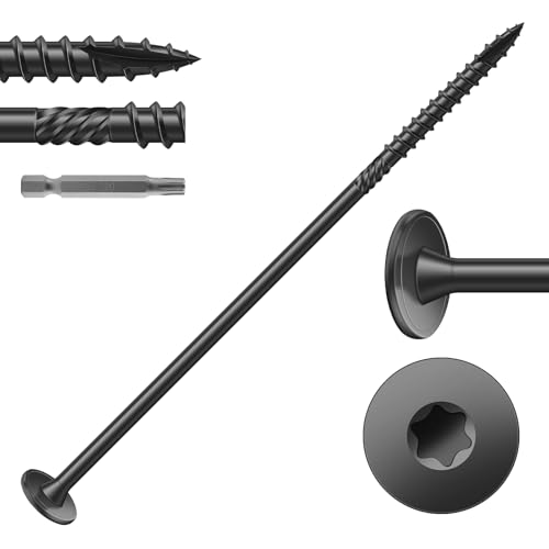 Image of #14 x 6 Inch Outdoor Structural Wood Deck Screws (16Pcs /1lb), Carbon Steel, Black, Flat Head, Rust Resistant Epoxy Coated, T30 Star Bit