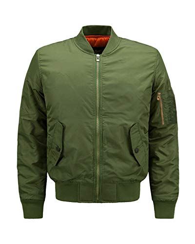 LANBAOSI Men Heavy Flight Bomber Jacket Windbreaker Casual Baseball Coat Army Green