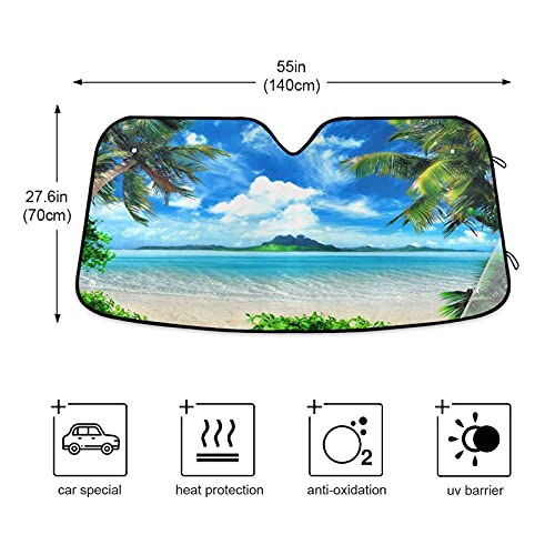 Summer Tropical Palm Trees Car Windshield Sun Shade Forest Beach Sky Sunshade Blocks Uv Rays Protector Keep Your Vehicle Cool Sun Shield Visor Cover Foldable For Car Truck Suv M #TOP3